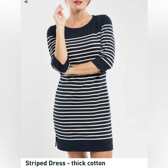 Amour Lux Cotton Navy Striped Sailor Dress French Classic Preppy YachtStyle - Picture 2 of 12